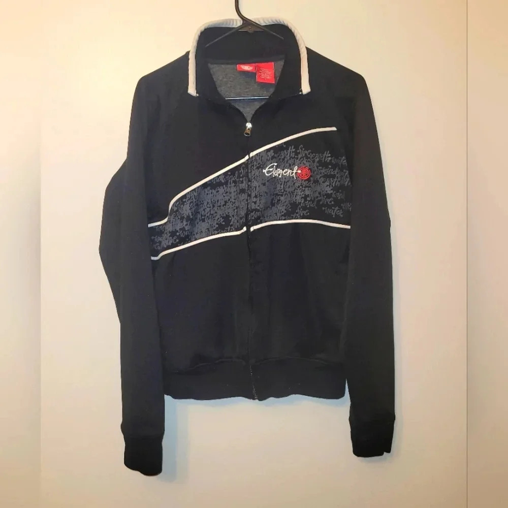 Men's large zip up sweater by ELEMENT black with white lines and graffiti LOT J